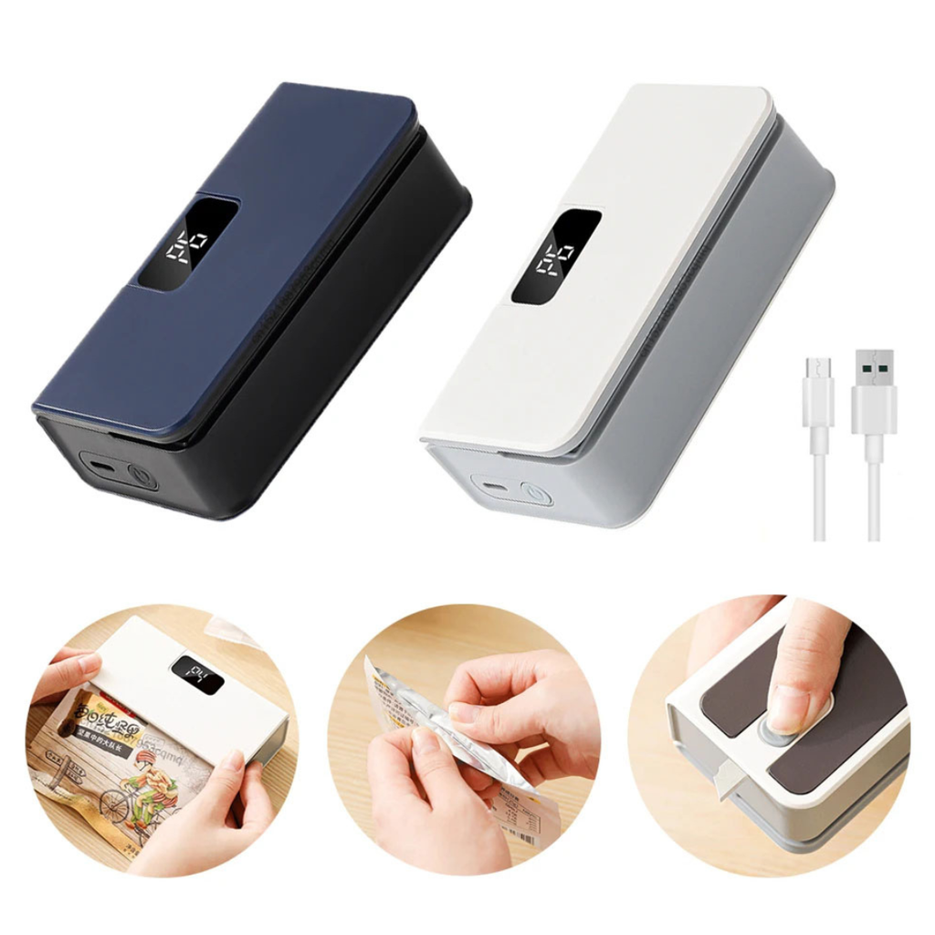 Sellador Térmico de Bolsas 2 en 1 Recargable con Pantalla LED para Cocina y Alimentos
