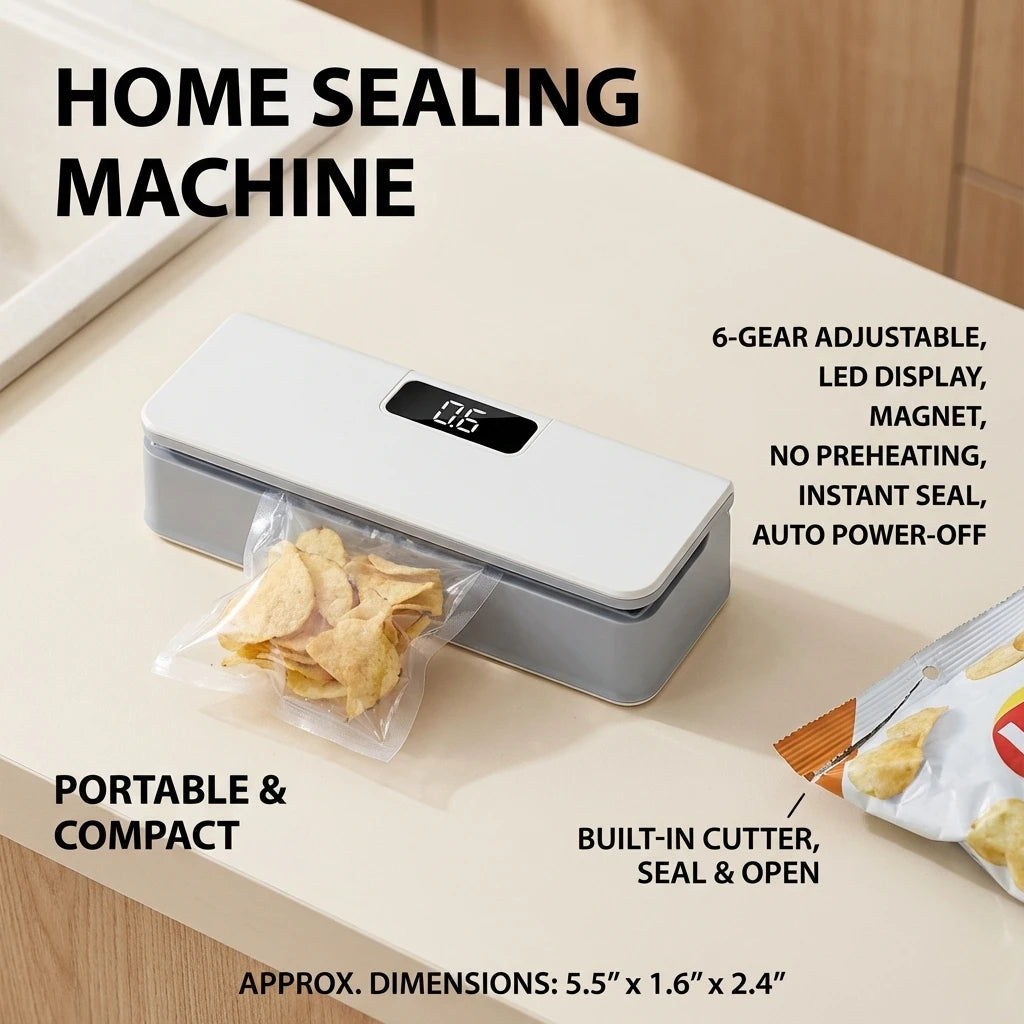 Sellador Térmico de Bolsas 2 en 1 Recargable con Pantalla LED para Cocina y Alimentos